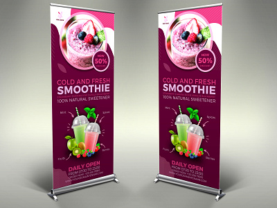 Smoothie Signage Roll Up Banner Template advert cocktail cold cupcake delicious drink event food fresh fruit fun healthy juice juicy kid menu milkshake natural organic