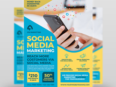 Social Media Marketing Flyer Template facebook flyer handbill leaflet magazine marketer marketing network pamphlet pintrest post poster print ready social media social network startup template twitter