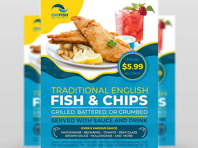 Fish and Chips Restaurant Flyer Template by OWPictures on Dribbble