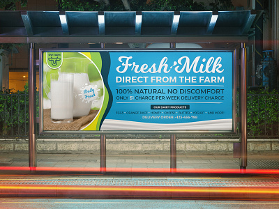 Farm Fresh Milk Billboard Template egg farm farmer feast fresh market goat harvest juice local producer market milk milk advertisement ideas milk poster design milk poster ideas milk tea flavors milky way organic poster product