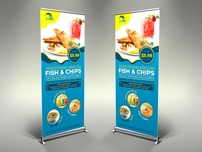 Fish and Chips Restaurant Signage Banner Roll Up Template