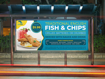 Fish and Chips Restaurant Billboard Template advert beach blue cafe cafe menu catering crab fish fish n chips food food flyer food menu london magazine magazine ad menu menu flyer menu template post poster