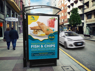 Fish and Chips Restaurant Poster Template ad advert beach blue cafe cafe menu catering crab fish fish n chips food food flyer food menu london magazine magazine ad menu menu flyer menu template post