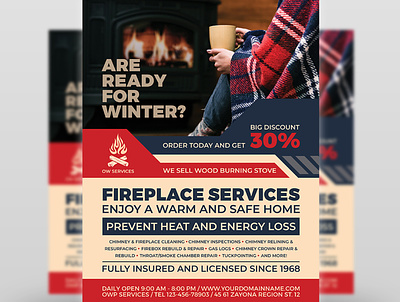 Fireplace Services Flyer Template chimney chimney cleaning chimney man chimney repair creative fireplace flyer heating leaflet poster services sweeps system template winter winter business winter services wood burning stove