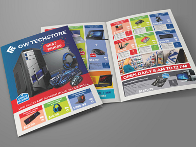 Computers and Electronics Products Catalog Bi-Fold Brochure Temp