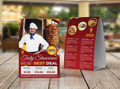 Shawarma Restaurant Table Tent - Food Menu Template restoran