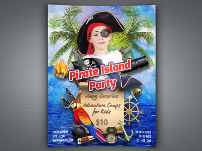 Pirate Island Party Flyer Template pirate ship
