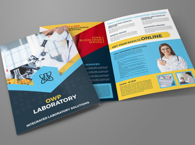 Medical Laboratory Bi-Fold Brochure Template blood clinic design donate emergency flyer health care healthcare hospital lab laboratory leaflet medical care poster