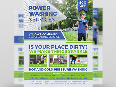 Pressure Cleaning and Power Washing Flyer Template business corporate design flyer illustration leaflet logo poster