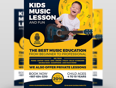 Child Music Lesson Services Flyer Template business corporate design flyer illustration leaflet logo poster