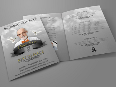 Memorial and Funeral Program Bi Fold Brochure Template business corporate design flyer illustration leaflet logo