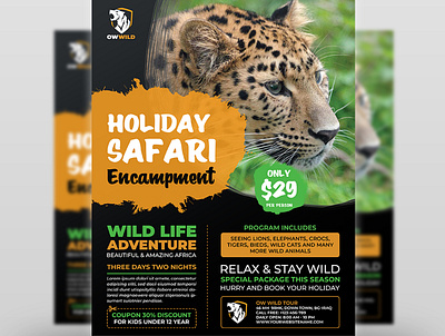 Wildlife Safari Flyer Templates animals business corporate design flyer holiday illustration jungle leaflet pets poster safarie summer tour travel wild zoo