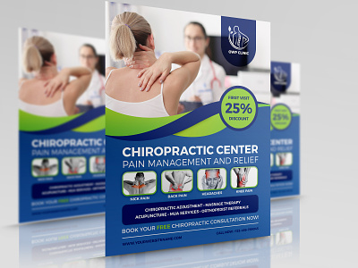 Chiropractic Services Clinic Flyer Template back pain business chiropractic treatment corporate design flyer healthcare hospital knee pain leaflet massage physician poster
