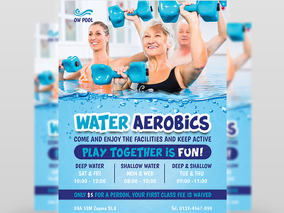 Aqua / Water Aerobics Class Flyer Templates aqua aerobics flyer aquafit aquafitness aquatic business club corporate design fitness flyer gym leaflet poster sport