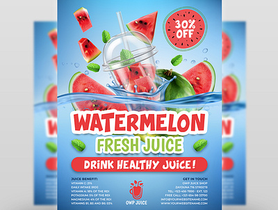 Watermelon Juice Flyer Template business cocktail design drink flyer drink party flyer food fresh illustration juice juice flyer leaflet post poster summer