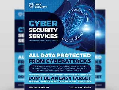 Cyber Security Services Flyer Template antivirus attacks business corporate cyberattacks data protected design flyer illustration internet security leaflet monitoring online scams poster