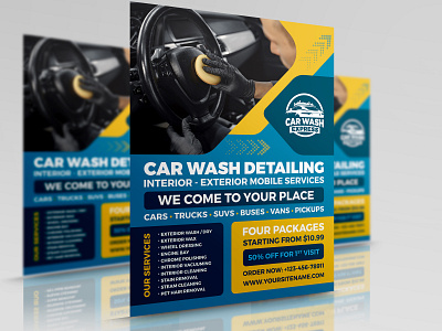 Mobile Car Wash and Detailing Services Flyer auto care auto clean auto wash business car auto wash flyer car wash promotional flyer carwash commercial cleaning corporate design flyer illustration leaflet logo poster scratch remove wash station