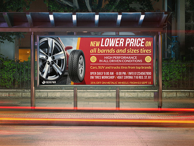 Tires Shop Billboard Template card cars services flat tire puncher services tire tires vehicles worksop