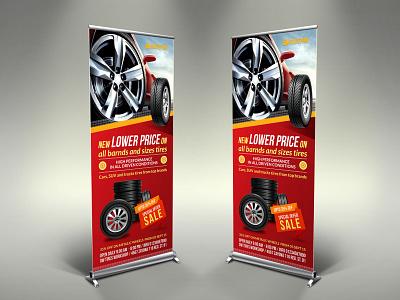Tires Shop Signage Rollup Banner Template card cars services flat tire puncher services tire tires vehicles worksop