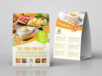 Breakfast Restaurant Table Tent Template cafe cake coffee design flyer food menu leaflet logo restaurant services table tent