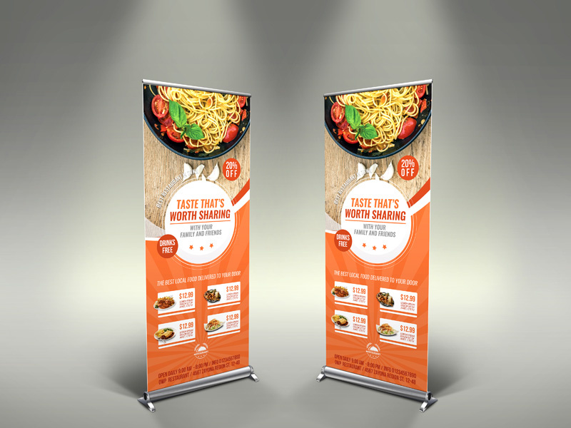 Restaurant Sigange Rollup Template leaflet juice heart healthy green food flyer fastfood energy drink delivery delicious coffee shop cafe business burger buffet advertising advert ad