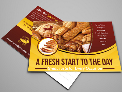 Bakery Postcard Template bake baked bakery bakery signage bread cafe cake coffee cookie cookies corporate cup cup cake discount drink energy flour food ice cream invitation