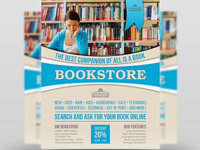 Bookstore Flyer Template book book shelves book store bookstore library bookstore library flyer bookstore library flyer template college design designs download flyer flyer template institute leaflet library read reading school store stories