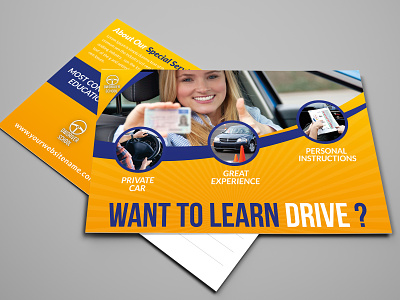 Driving School Postcard Template car car driving cool driver licence driving driving academy driving learning center driving school driving training center flyer flyer template grey learning course learning school modern orange postcard print print ready professional