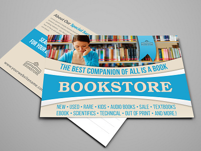 Bookstore Postcard Template book book shelves book store bookstore library bookstore library flyer bookstore library flyer template college design designs download flyer flyer template institute leaflet library read reading school store stories