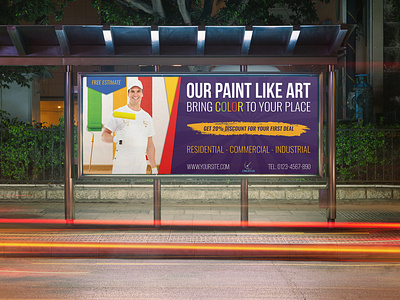 Painter Billboard Template ad ads advert brush business colorful colors template decorating decorative decorator flyer handyman job labor leaflet paint paint brush paintbrush painting pamphlet