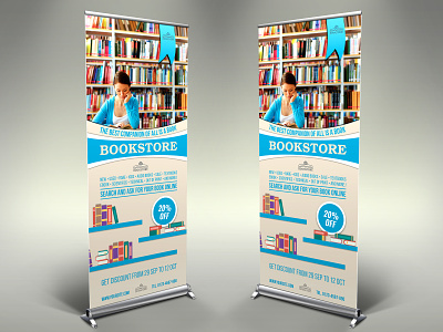 Bookstore Signage Rollup Banner Template book book shelves book store bookstore library bookstore library flyer bookstore library flyer template college design designs download flyer flyer template institute leaflet library read reading school store stories