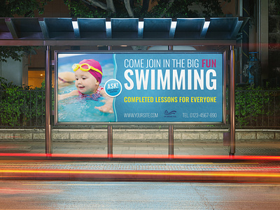 Swimming Billboard Template billboard blue club course family swimming fitness gym hotel pool kids lessons kids swimming lessons lessons for swimming love swimming pool service services sport sports summer summer lessons
