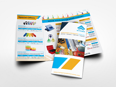 Stationery Products Catalog Tri Fold Brochure Template catalog cataloque commerce computer design hand book industrial interior interior design multi purpose multipurpose office office supply part parts pen product product cataloque product description sharpener