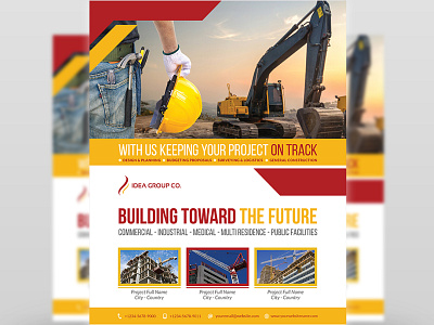 Construction Flyer Template construction conveyance cost effective domestic export fast forwarding freight global import industrial brochure international leaflet ocean reliable service shipping square transfer transport