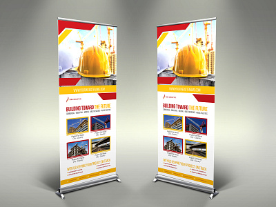Construction Business Signage Rollup Template construction conveyance cost effective domestic export fast forwarding freight global import industrial brochure international leaflet ocean reliable service shipping square transfer transport