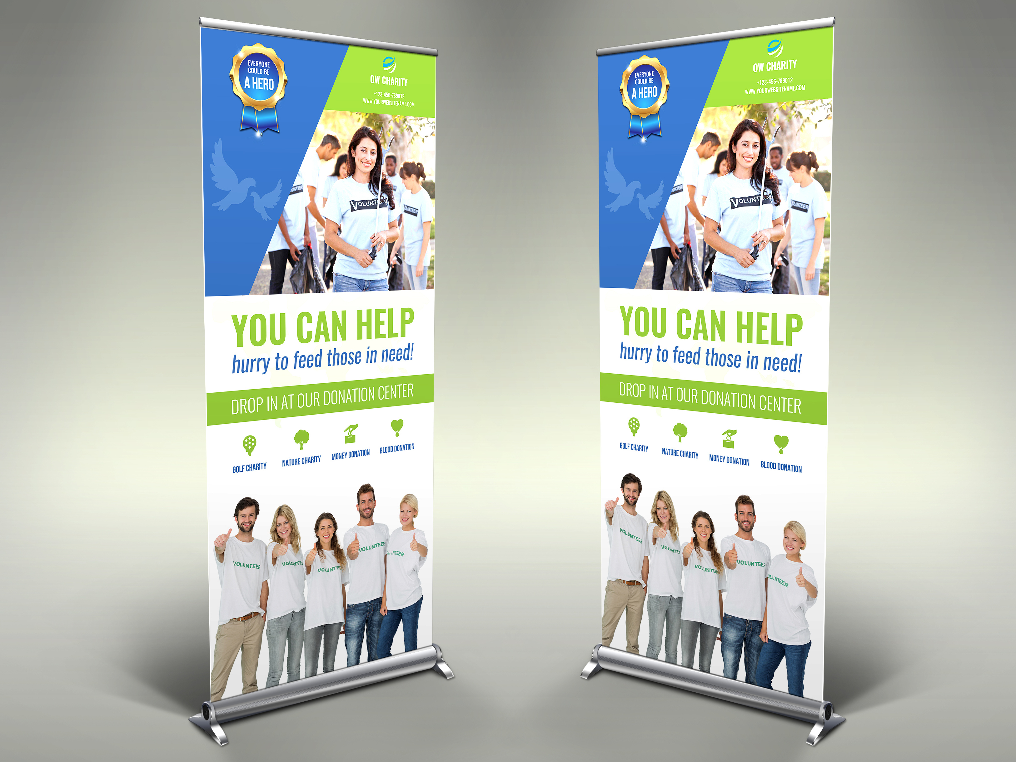 Volunteer Charity Signage Banner Roll Up Template By Owpictures On