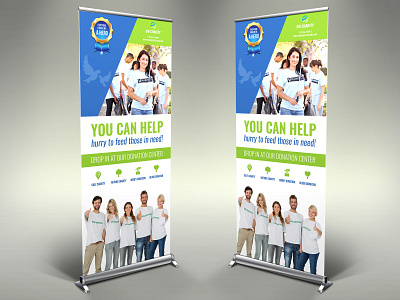 Volunteer Charity Signage Banner Roll Up Template donation education event food foster future giving help hobby home stay hospice intelligence kid kindness letter peace post professional school service