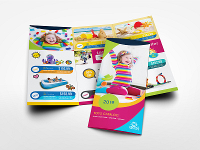 Toys Products Catalog Tri Fold Brochure Template catalog catalogue child colorful colorfull design fun game games indesign kid market megamarket minimalist play play store product promotion sale shop