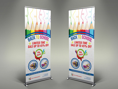 Back To School Signage Banner Roll Up Template back 2 school back to school brush child children club cute design education element elementary event free flyer kid kids market partry flyer party sale school