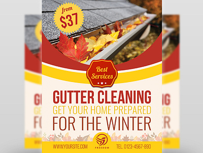 Gutter Cleaning Services Flyer Template autumn blocked blocking business clean cleaner clogged company fitting flyer gutter gutters home house installation leaflet machine magazine maintenance pamphlet