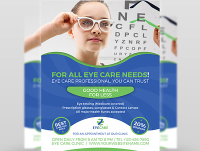 Optometrist Optician Flyer Template ad brochure care clinic creative design doctor emergency energy eye eye care eye correction eye exam flyer glasses health center hospital institute medical care nurse