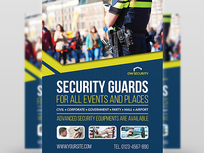 Security Guards Flyer Template bodyguard burglary car cars emergency fire first aid free services gas gold guard healthcare help importance insurance money police policy professional reliability