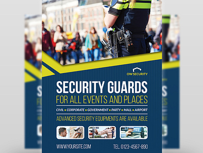 Security Guards Flyer Template bodyguard burglary car cars emergency fire first aid free services gas gold guard healthcare help importance insurance money police policy professional reliability