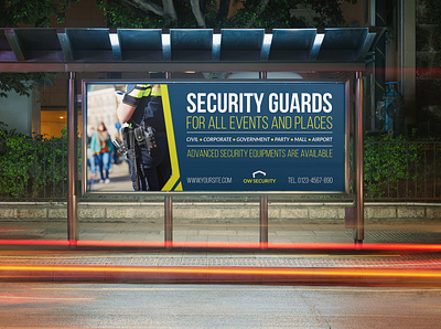 Security Guard Billboard Template bodyguard burglary car cars emergency fire first aid free services gas gold guard healthcare help importance insurance money police policy professional reliability