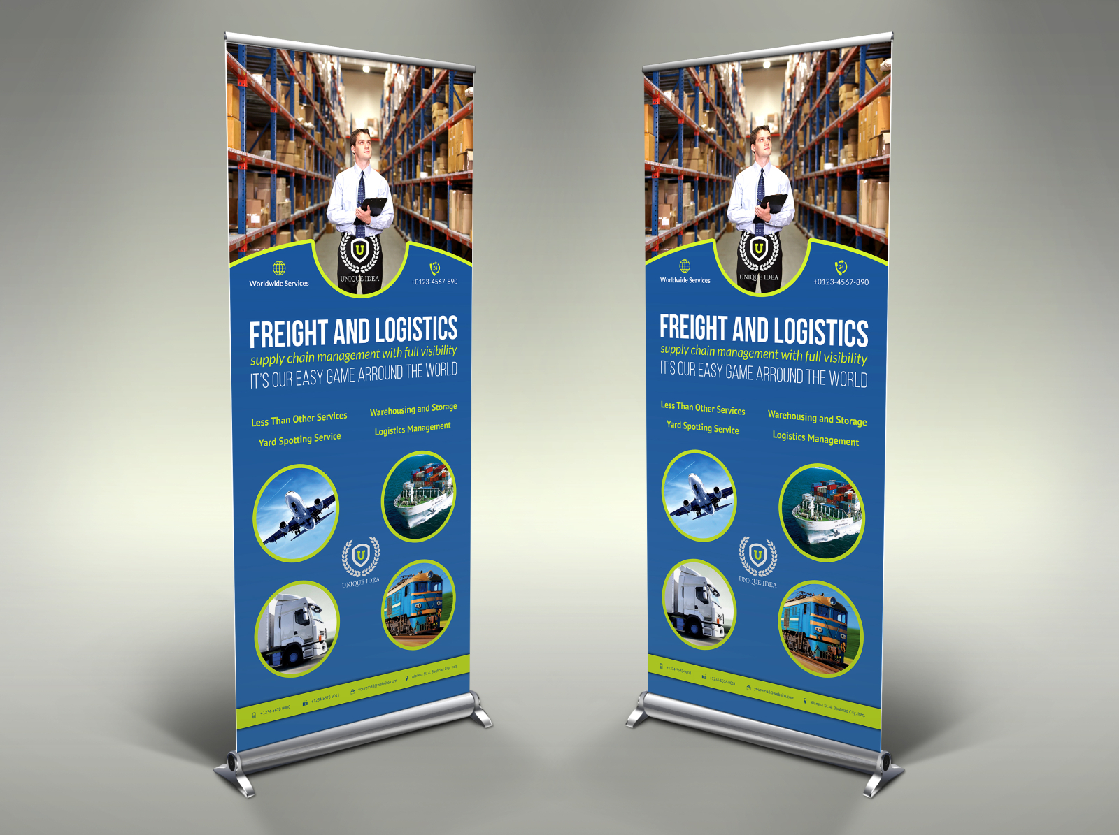 Freight an Logistic Services Signage Roll Up Banner Template by