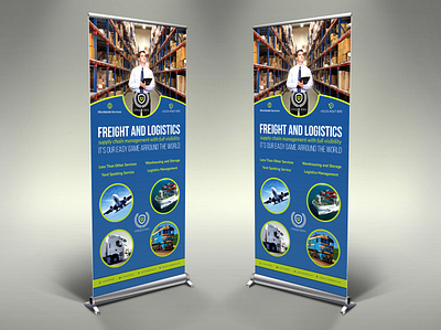 Freight an Logistic Services Signage Roll Up Banner Template airline aramex bank business cargo corporate design energy fedex flyer flyer tempalte freight freight and logistic freight flyer goods institute leaflet logistic flyer market