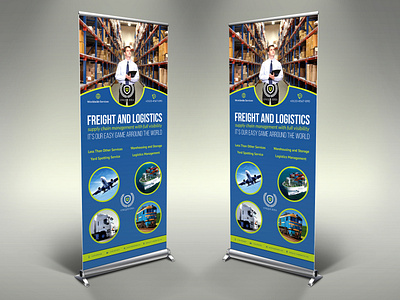 Freight an Logistic Services Signage Roll Up Banner Template airline aramex bank business cargo corporate design energy fedex flyer flyer tempalte freight freight and logistic freight flyer goods institute leaflet logistic flyer market