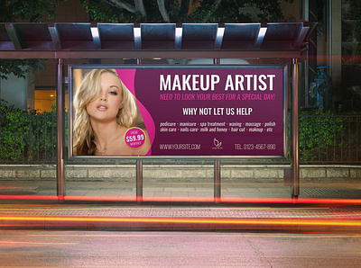 Beauty Center Billboard Template beauty beauty center beauty flyer beauty salon care clinic cosmetic creambath facial flyer hair health make up makeup manicure nails pedicure salon salon flyer sauna