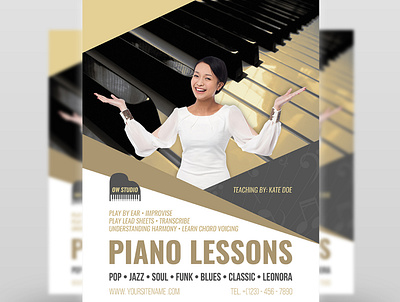 Piano Lessons Flyer Template activity camps chef class classes courses flute guitar instrument instruments kid lessons list music lessons music teacher note orchestra piano print ready professional