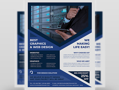 Graphics and Web Design Flyer Template app apps business business flyer classy clean corporate corporate flyer design design flyer digital design flat graphic icon illustration imac ipad iphone minimalist mobile app mobile icon